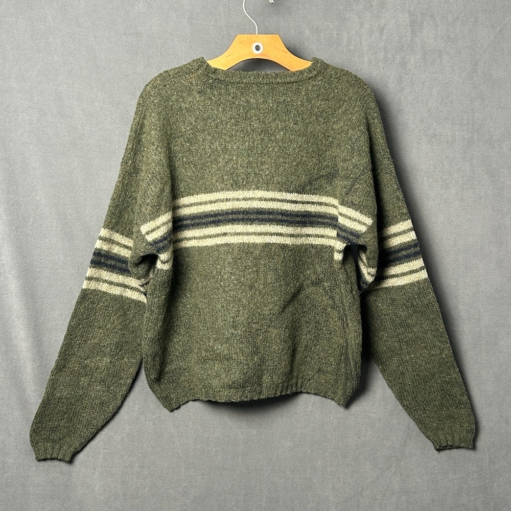 Vtg 90s BKE Wool Blend Striped Sweater Mens L Green Gray Crewneck Knit USA Made - Picture 2 of 6